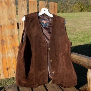 Cripple Creek Mens Western Style Leather Brown Vest Lined With Waist Pockets XL